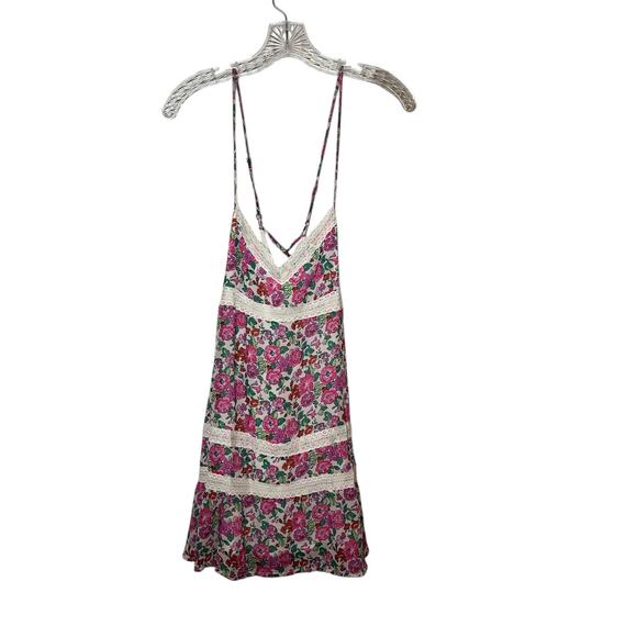 Abercrombie Floral Lace Mini Slip Dress Boho Cottagecore Crossback Lined Sz S - Picture 2 of 13